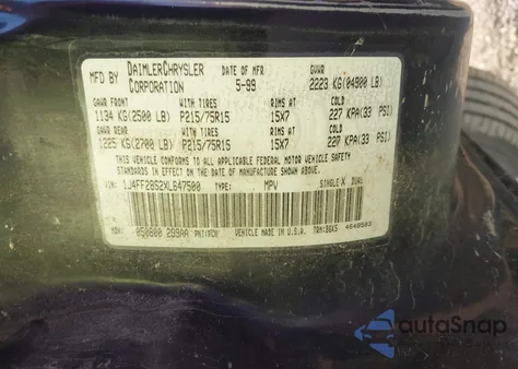 1999 Jeep Cherokee Se из США, поврежденный, VIN 1J4FF28S2XL647500